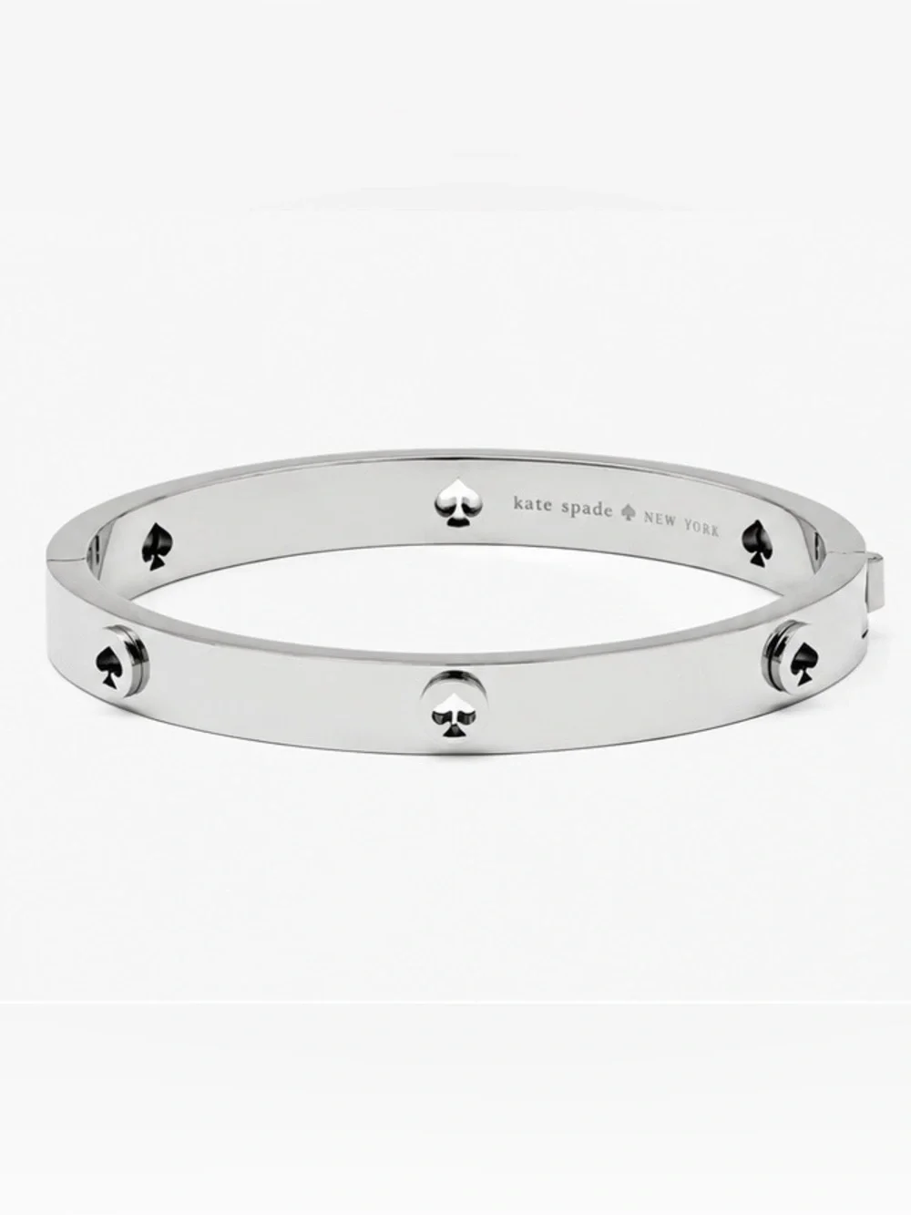 Kate Spade Spot The Spade Studded Hinged Bangle – Silver Tone Stainless Steel 🩶